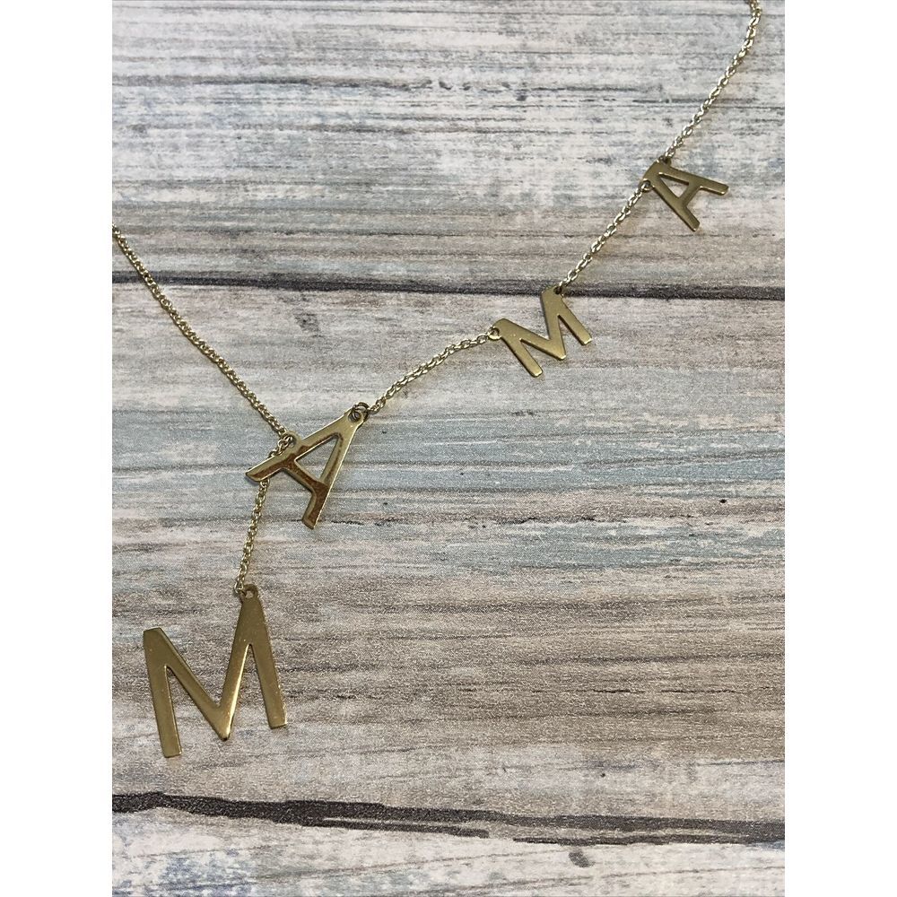 MAMA Necklace Lariat Drop Dangle Gold Plated Chain 20” NWOT 925 Silver